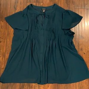Teal Pleated Front Chiffon Top